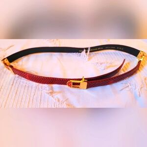 Vintage Authentic Red Snake Skin Belt With Gold Accents 34"